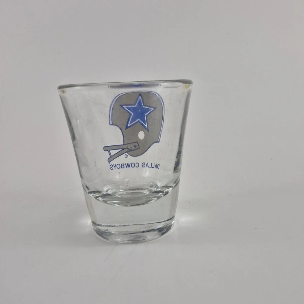 Dallas Cowboys NFL Shot Glass Set Clear Glass Blue Silver Helmet Logo 2 Piece